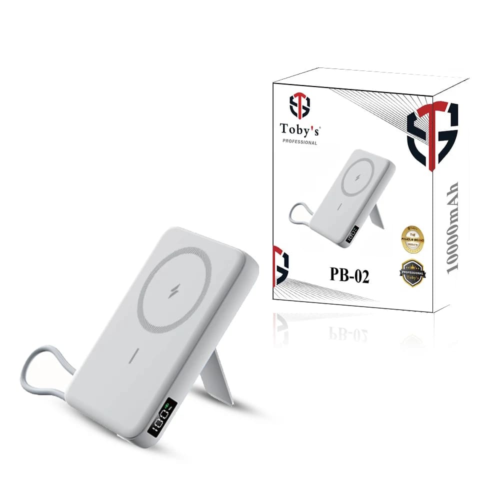 Toby’s PB-02 10000mAh MagSafe Wireless Power Bank 18W Fast Charging with Type-C, USB-A & Built-in Phone Stand
