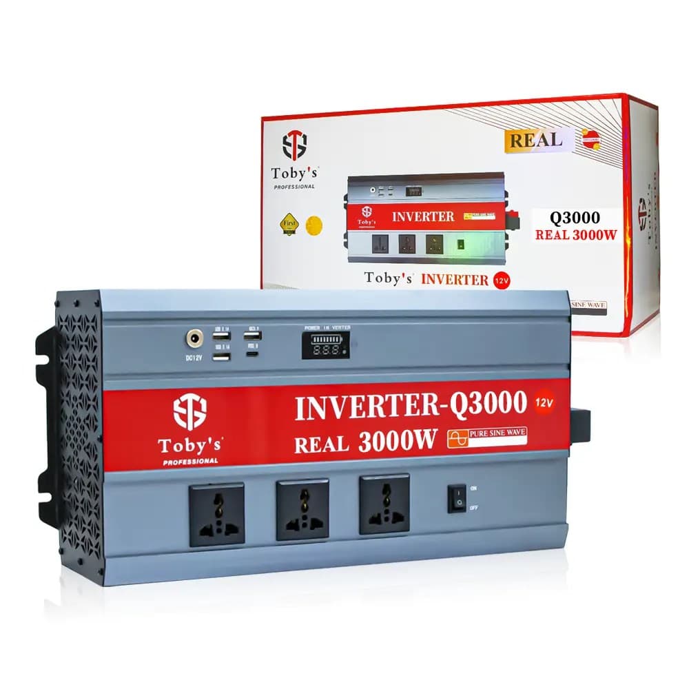 Toby’s Q3000 3000W Power Inverter 12V DC to 220V AC Pure Sine Wave with LED Display, 3 USB Ports & Type-C