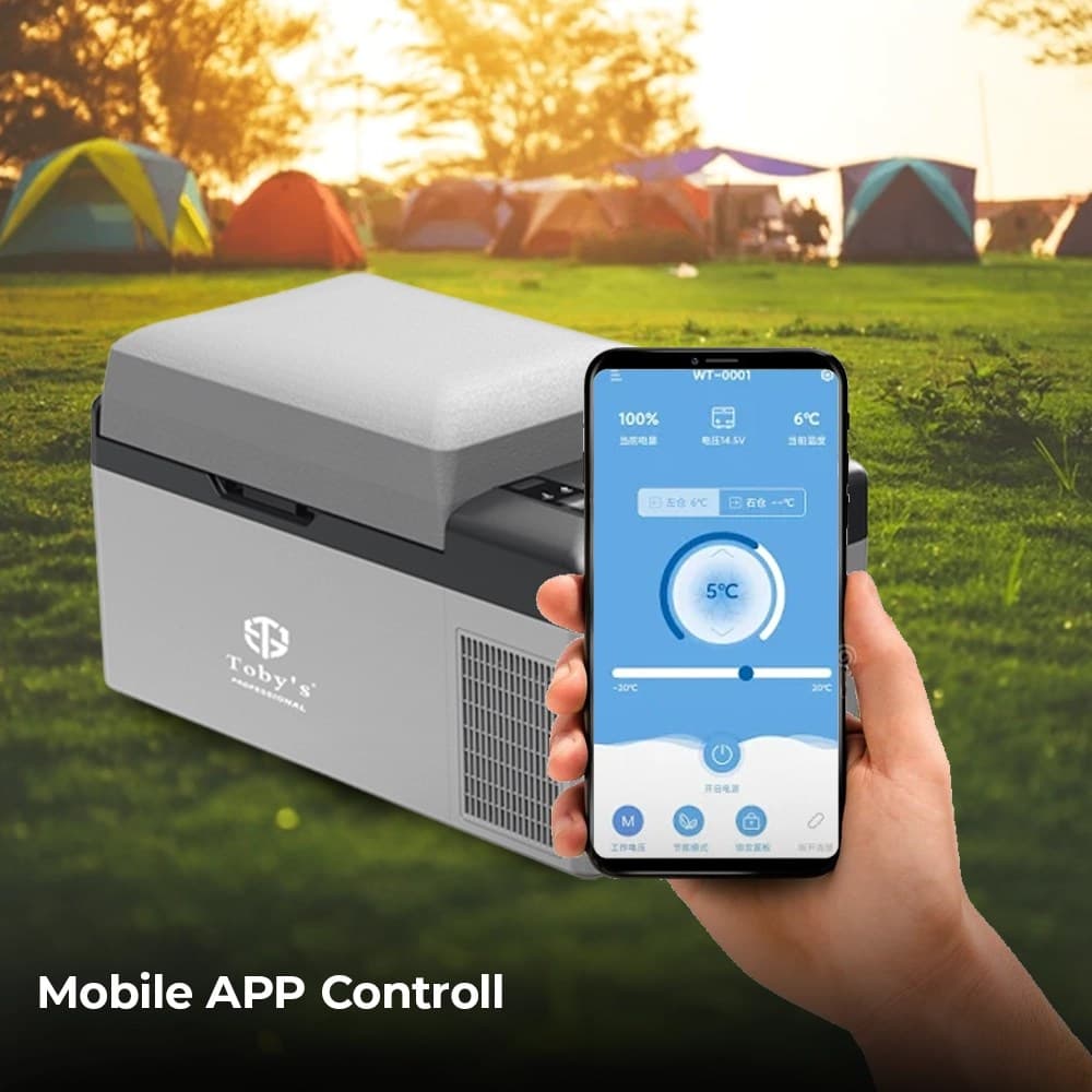 ثلاجة وفريزر سيارة محمولة قابلة للشحن Toby’s TR-20 سعة 20 لتر ببطارية 15600mAh وتحكم APP وشحن شمسي