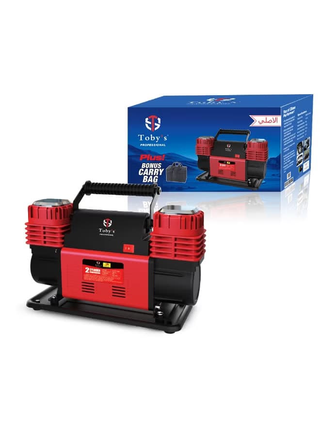 كمبروسر هواء Toby’s ثنائي الأسطوانة 12 فولت بضغط 150 PSI – منفاخ إطارات محمول للسيارات والدفع الرباعي وSUV والشاحنات