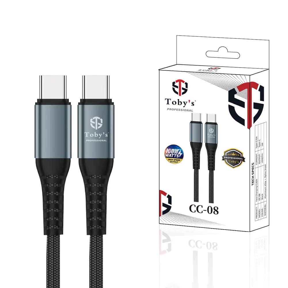 Toby’s Professional CC-08 100W USB-C to USB-C PD Fast Charging Cable 5A, 1m Nylon Braided Type-C Cable