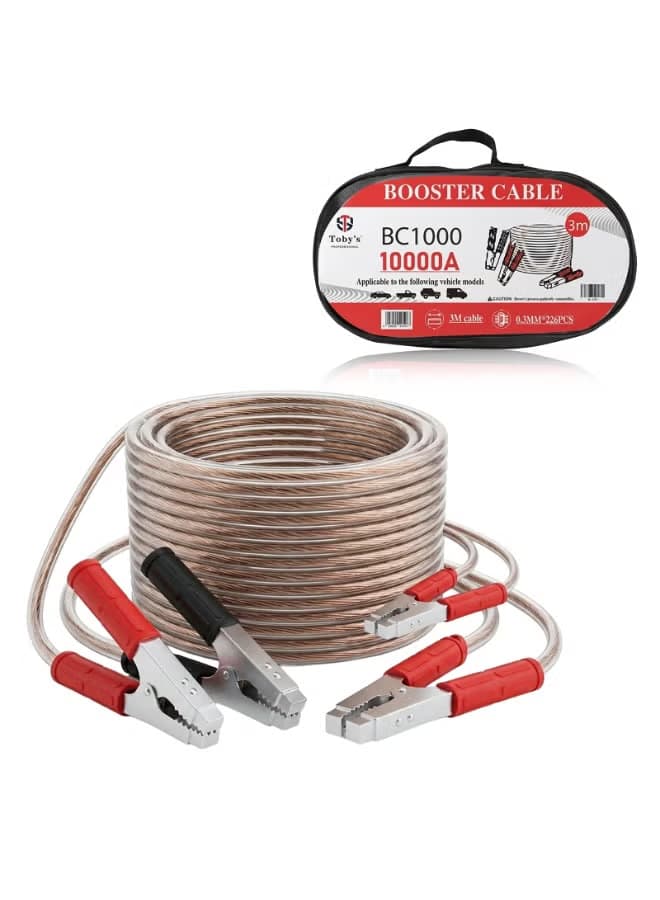 كابل اشتراك بطارية سيارات Toby’s BC-1000 بقدرة 1000A وطول 3 متر مع أسلاك نحاسية ومشابك تمساح قوية