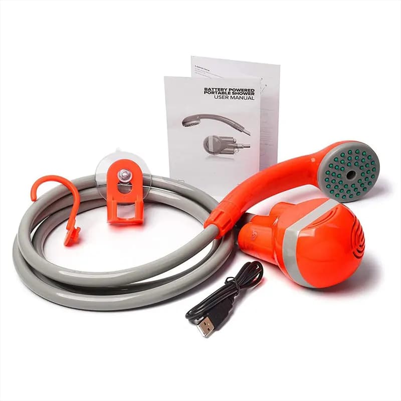 Rechargeable Portable Camping Shower 2200mAh with 12V Water Pump, 2L/min Flow & 1.8m Hose for Outdoor Use