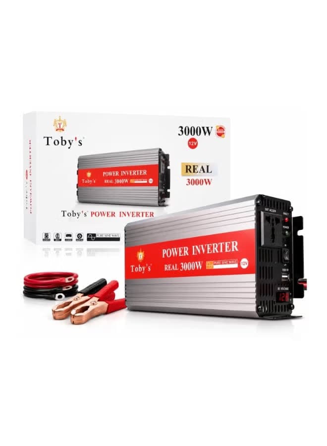 Toby’s 3000W Vehicle Power Converter 12V to 220V AC with Digital LED Screen & USB for Car, Camping and Outdoor Use