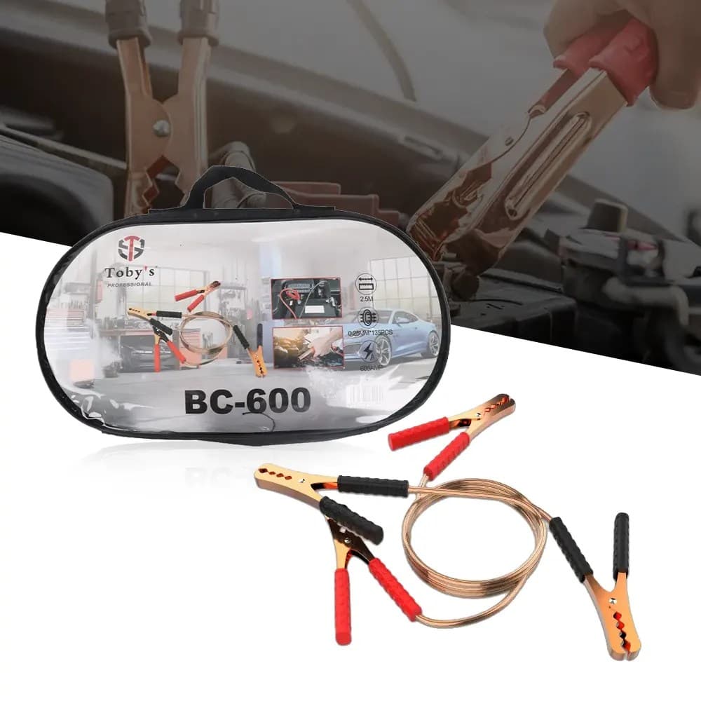 Toby’s BC-600 600A Heavy-Duty Car Booster Jumper Cable 2.5M with Copper Wire, Strong Crocodile Clamps & Carry Bag
