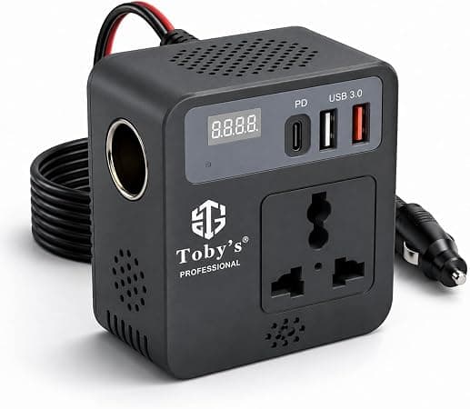 Toby’s 12V DC to 220V AC 100W Car Power Inverter with 245cm Extension Cable, USB-C, 2 USB-A & QC Fast Charging