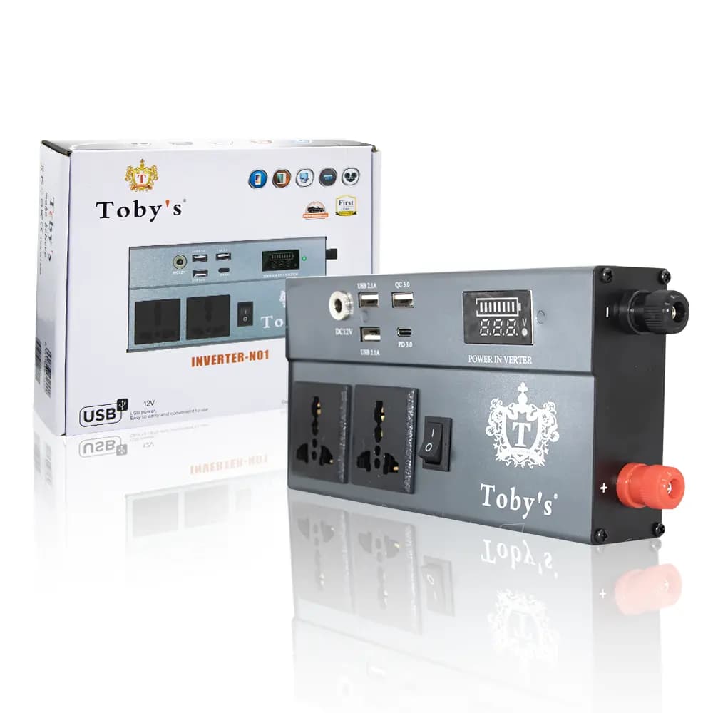 Toby’s N-01 300W Car Power Inverter 12V DC to 220V AC Pure Sine Wave with LED Screen, 3 USB Ports & Type-C
