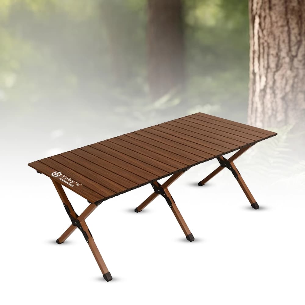 Toby’s Table-01 Foldable Wooden Camping Table with 6-Leg Stable Support & Carry Bag – 117 × 60 × 45cm