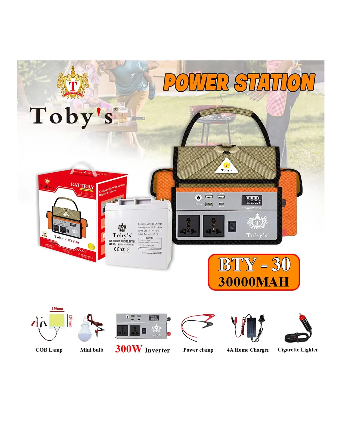 بطارية Tobys BTY 30A قابلة لإعادة الشحن بقوة 25000 مللي أمبير/ساعة مع محول طاقة 300 واط، مثالية للتخييم-BTY 30A