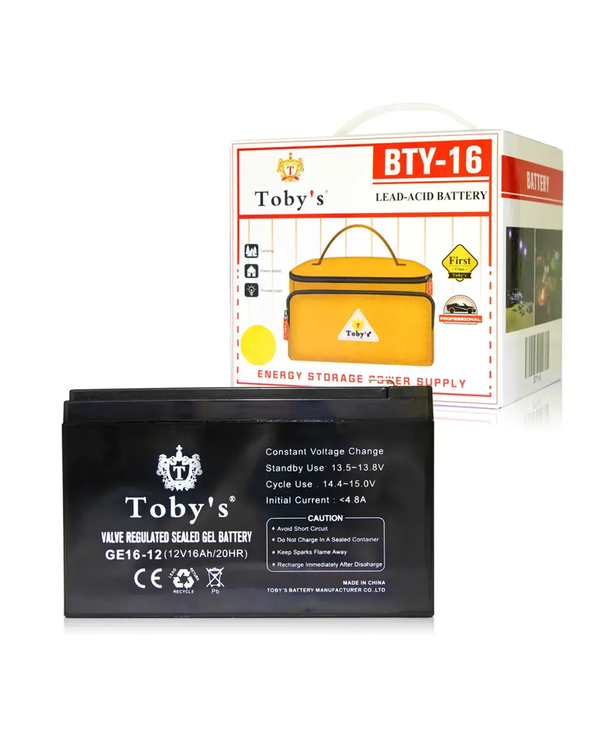 بطارية Toby's BTY 16A قابلة لإعادة الشحن بقوة 16000 مللي أمبير في الساعة، مثالية لإضاءة التخييم، مصنوعة من مادة ABS-BTY 16A