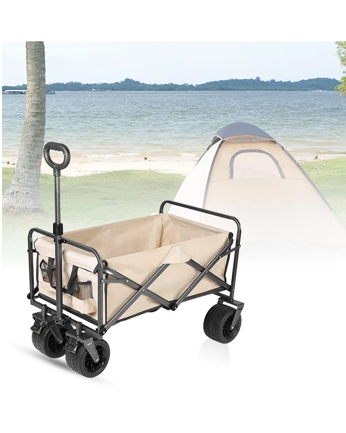 عربة توبي 01 الجديدة المحمولة القابلة للطي للتخييم في الهواء الطلق ذات العجلات متعددة التضاريس وعربة التسوق الثقيلة للنزهات ومقطورة النقل-Camping Trolley-01