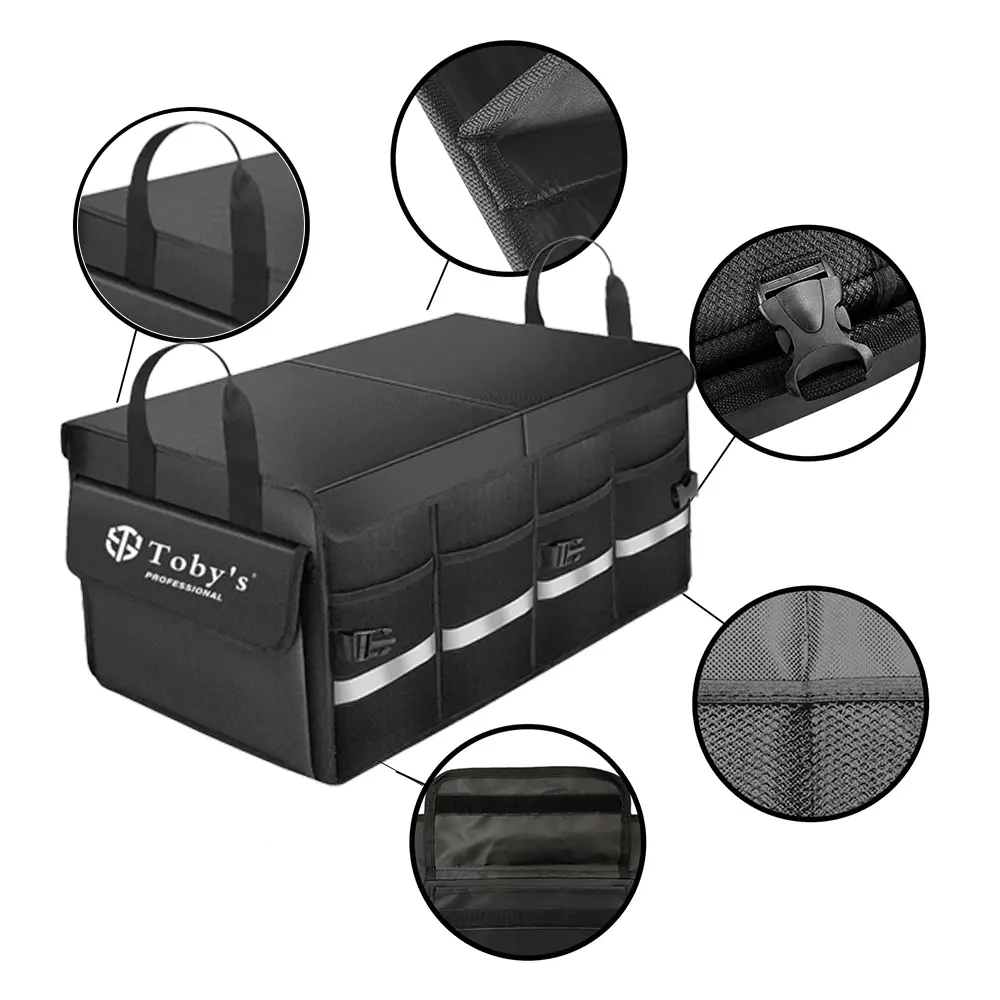 منظم صندوق السيارة من توبي، قابل للطي ومقاوم للماء ومتعدد الأقسام، مع غطاء قابل للطي وشريط عاكس-Storage Bag