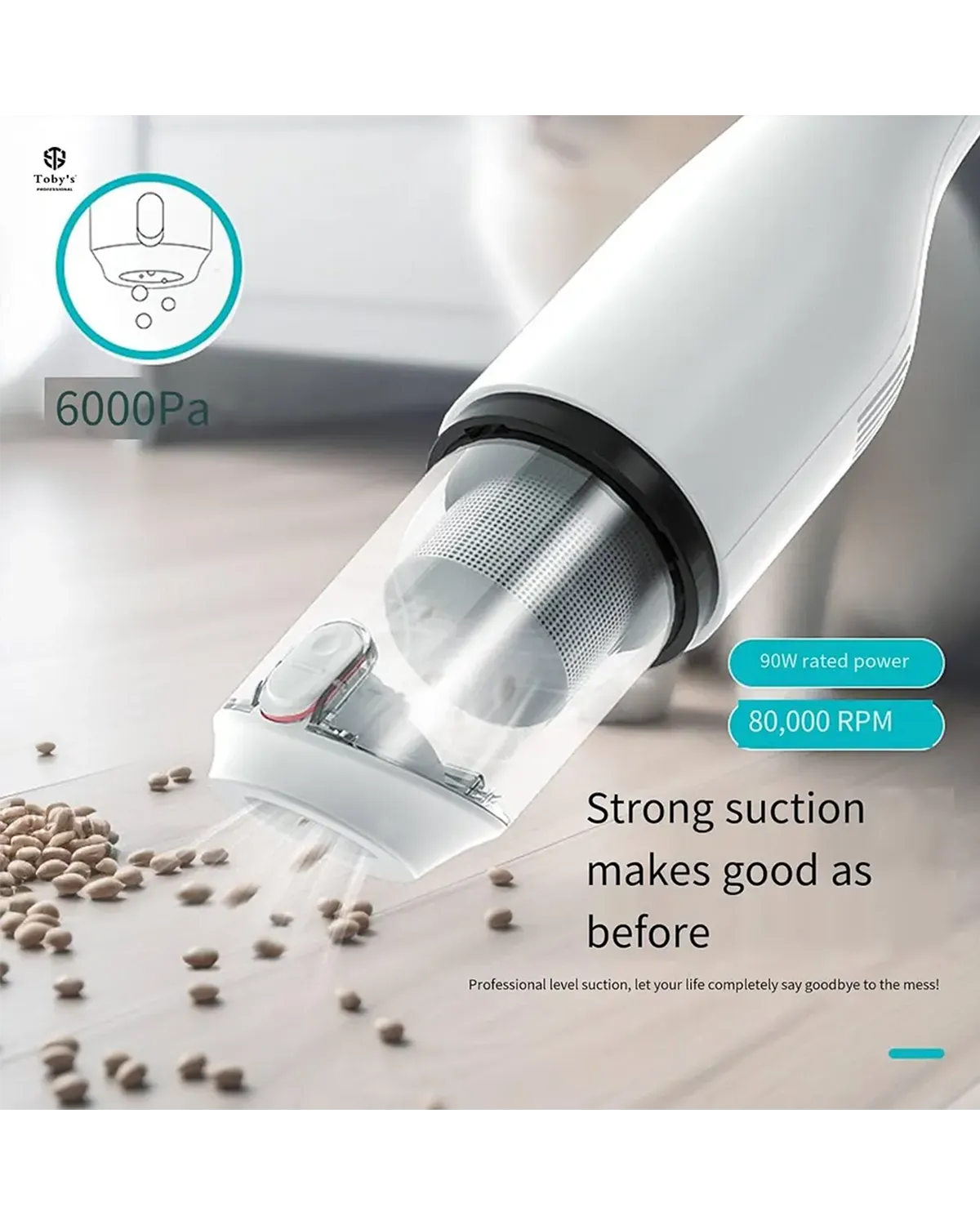 Tobys Wireless VC-03 Large Suction Portable Home Car Dual-Purpose Handheld High Power Desktop Cleaning Vacuum Cleaner - VC 03 Image - Image 5