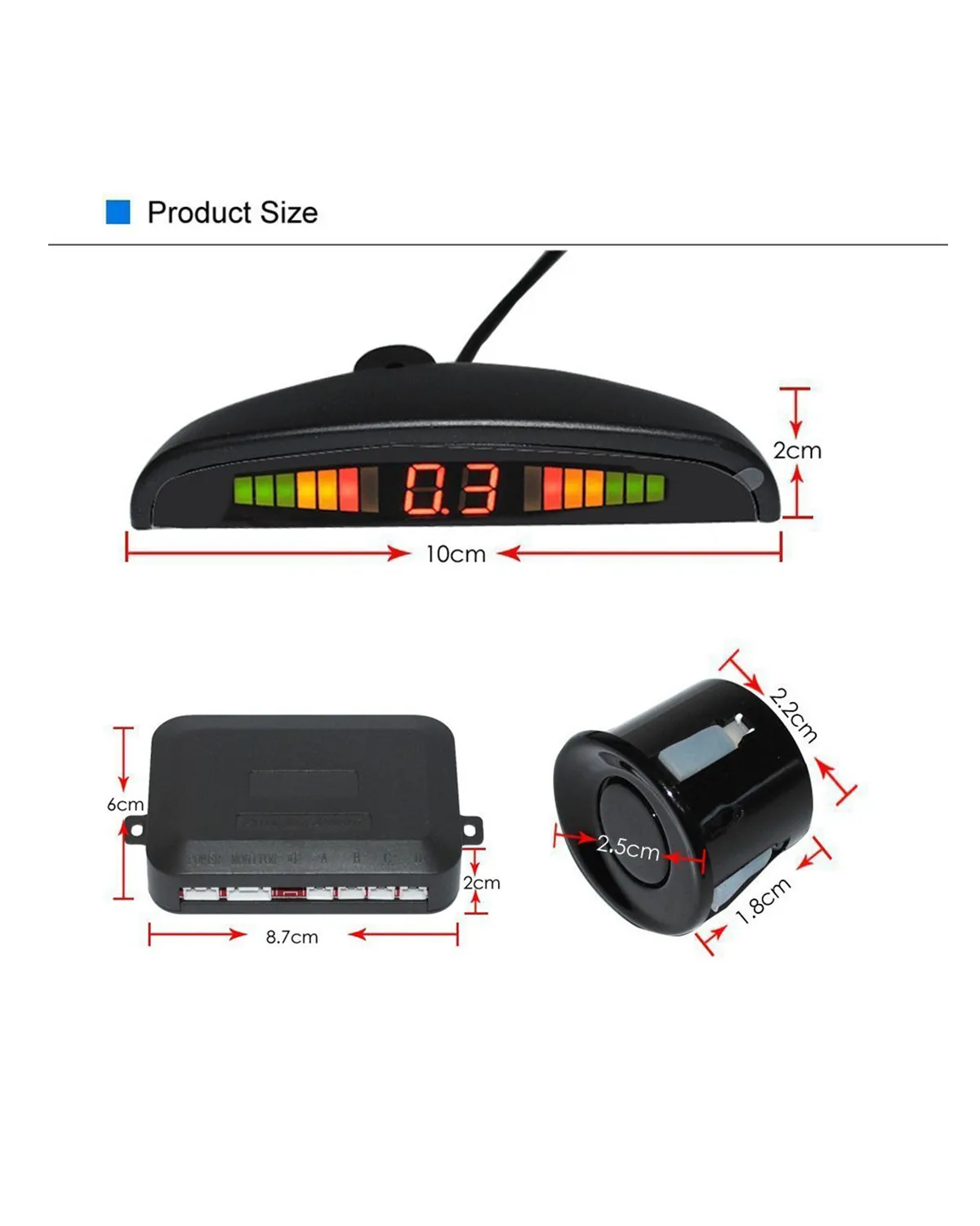 مستشعر ركن السيارة باللون الأسود مع شاشة LED ونظام إنذار صوتي - Parking Sensor Black