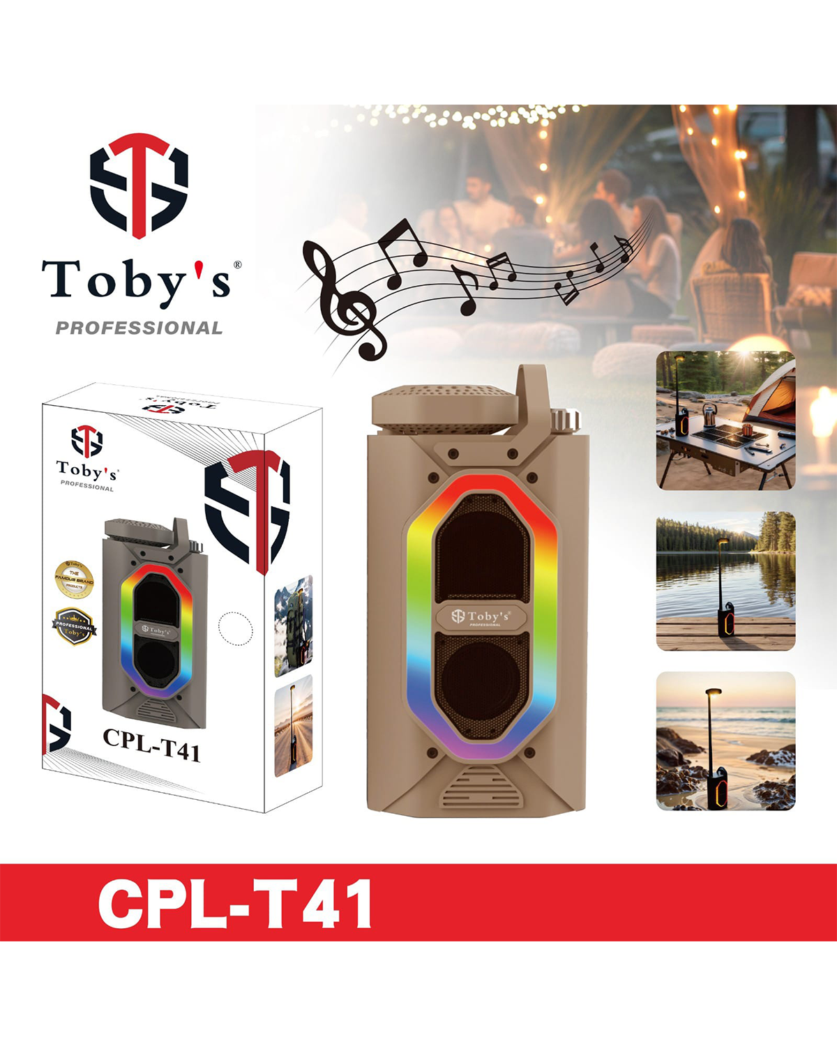 Toby’s New CPL-T41 Telescopic Camping Lights Rechargeable , LED Collapsible Camping Lantern Portable with RGB/SOS Light and Magnetic Base IPX5 Waterproof for Hiking Camping Emergency - CPL T41